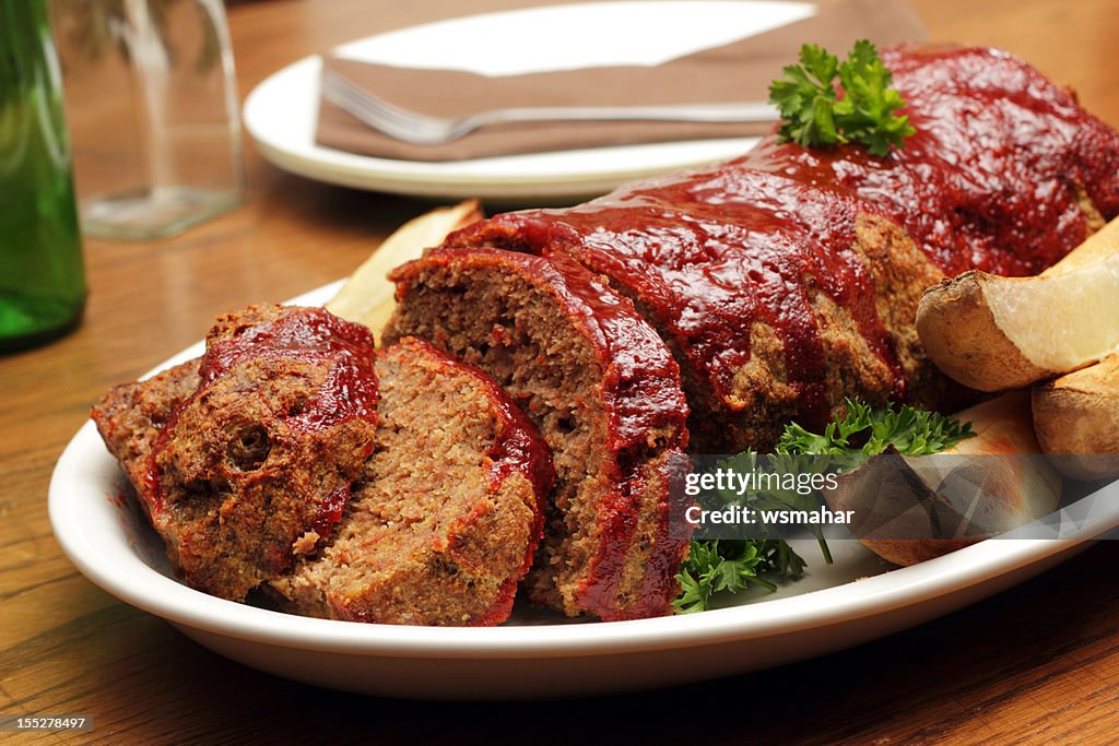 Close-up shot of a plate served with meatloaf