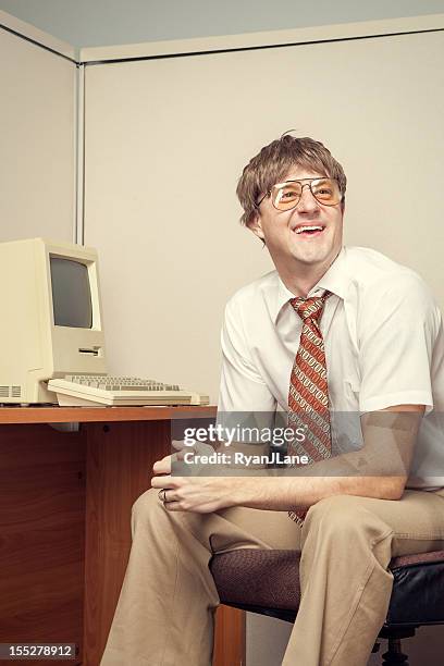 cheesy eighties computer tech nerd - nerd stock pictures, royalty-free photos & images