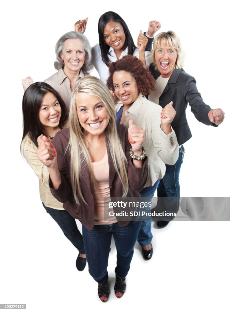 Excited group of happy professional women with fists up