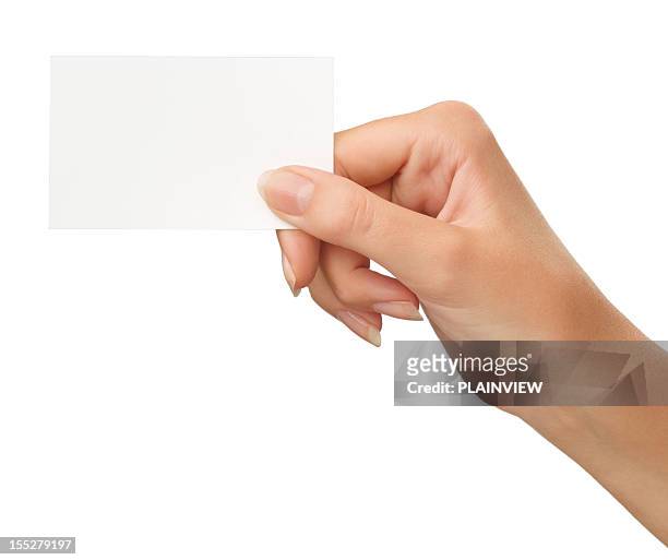tarjeta en blanco en una mano - hand fotografías e imágenes de stock