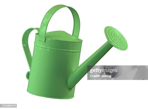 regador verde em branco - equipamento de jardinagem imagens e fotografias de stock