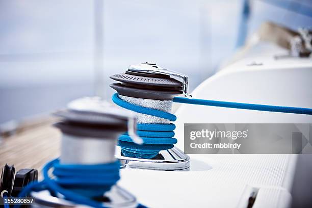 winch with rope and on sailboat - cable winch stock pictures, royalty-free photos & images