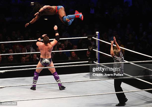 Kofi Kingston competes in the ring against The Miz during the WWE SmackDown World Tour at O2 World on November 2, 2012 in Hamburg, Germany.