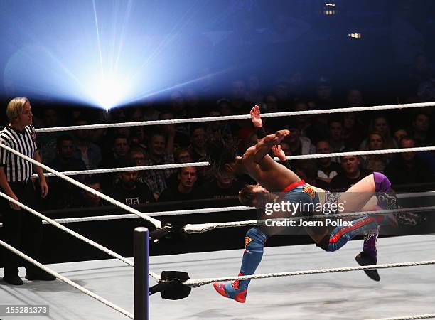 Kofi Kingston competes in the ring against The Miz during the WWE SmackDown World Tour at O2 World on November 2, 2012 in Hamburg, Germany.