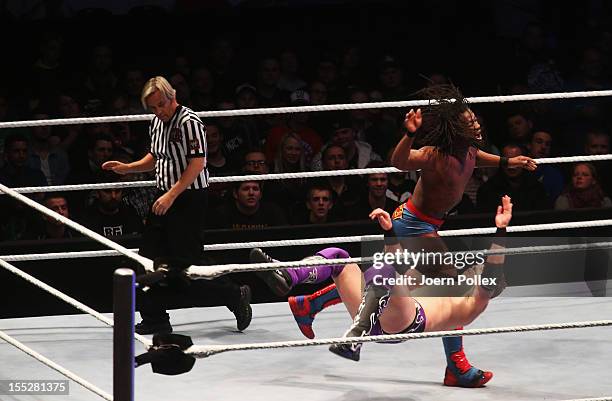 Kofi Kingston competes in the ring against The Miz during the WWE SmackDown World Tour at O2 World on November 2, 2012 in Hamburg, Germany.