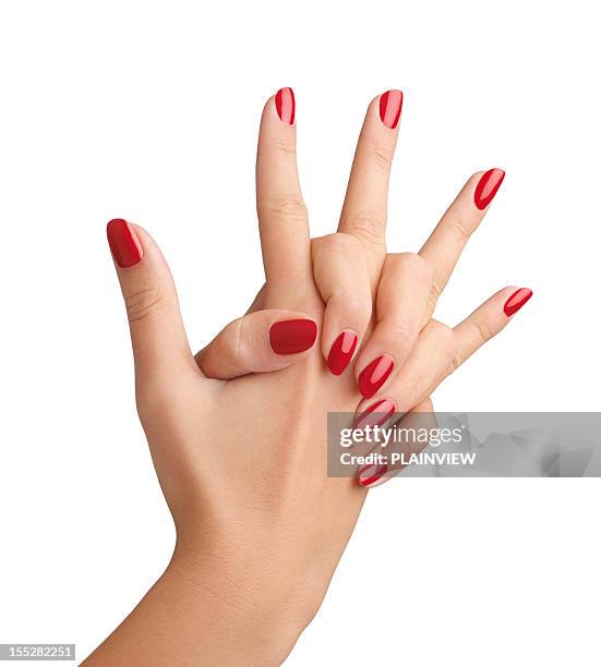 red fingernails - manicure stockfoto's en -beelden