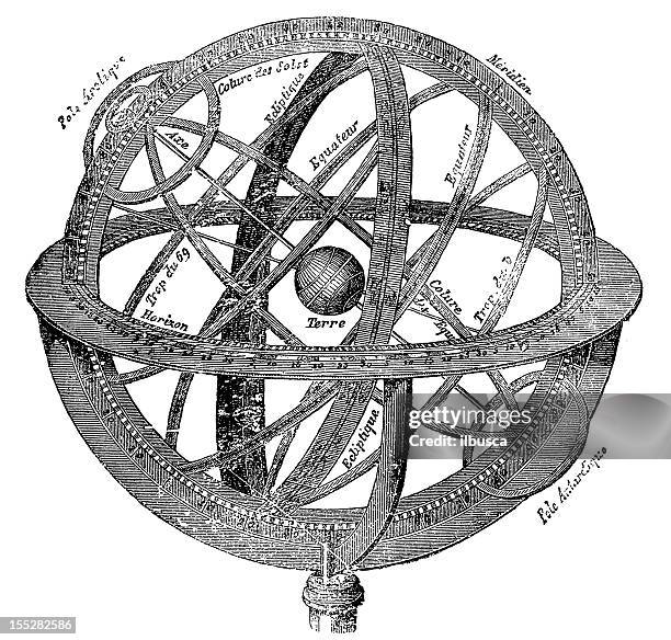 armillary sphere or spherical astrolabe - armillary sphere stock illustrations