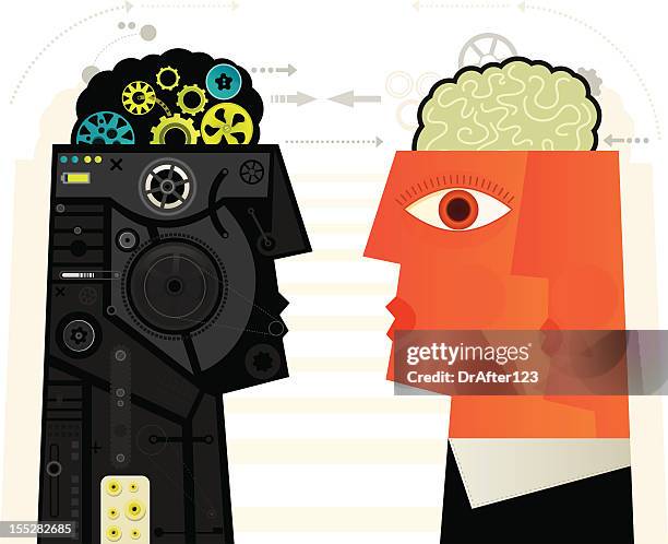 illustrazioni stock, clip art, cartoni animati e icone di tendenza di human vs macchina - cyborg