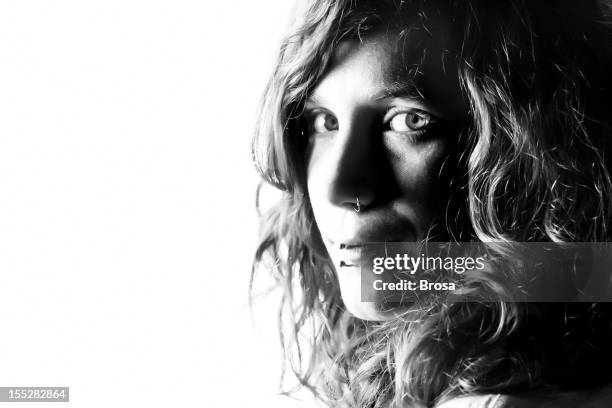 portrait of young woman, black and white - high contrast stock pictures, royalty-free photos & images