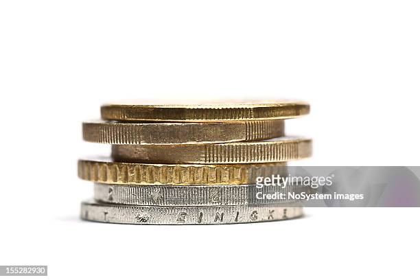 stapel von euro-münzen - coin stack stock-fotos und bilder