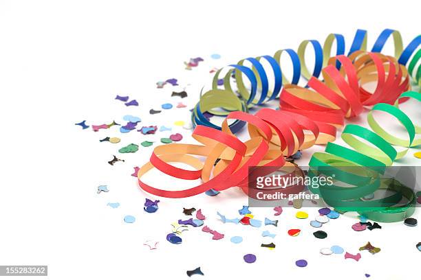 colorful party decorations on a table - slingers stockfoto's en -beelden