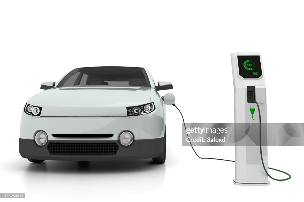 Electric car plugged into the charging station