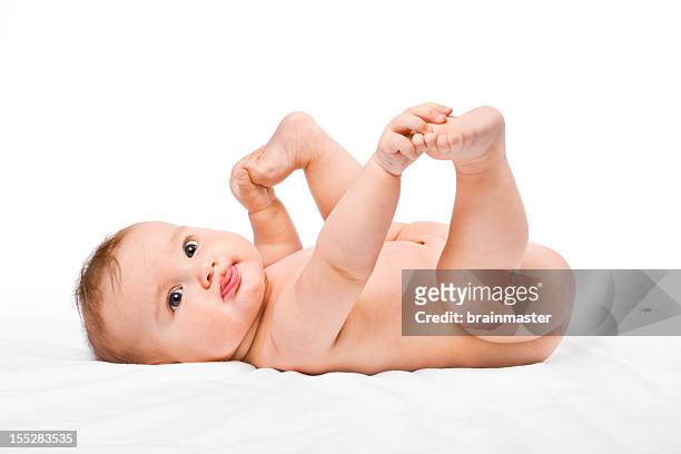 adorable baby playing - baby isolated stockfoto's en -beelden