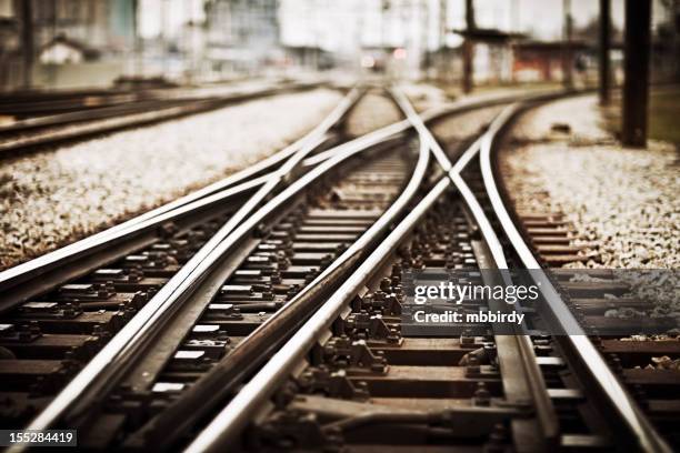 railroad  track points - spoorlijn stockfoto's en -beelden