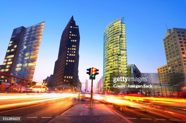 long exposure capture of rush hour berlin, germany - red light stock pictures, royalty-free photos & images