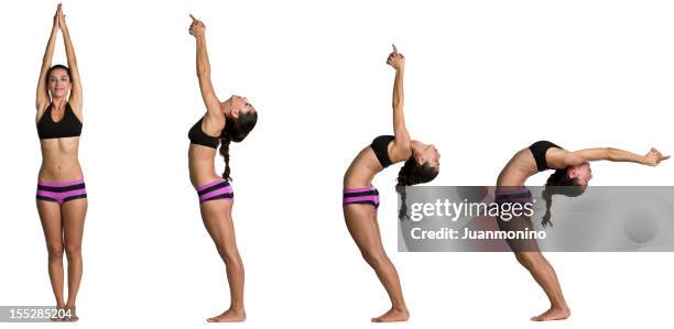 bikram pose, back bend compression of spine - bikram yoga stock pictures, royalty-free photos & images