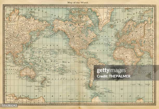 ilustrações de stock, clip art, desenhos animados e ícones de mapa do mundo 1882 - antiguidades