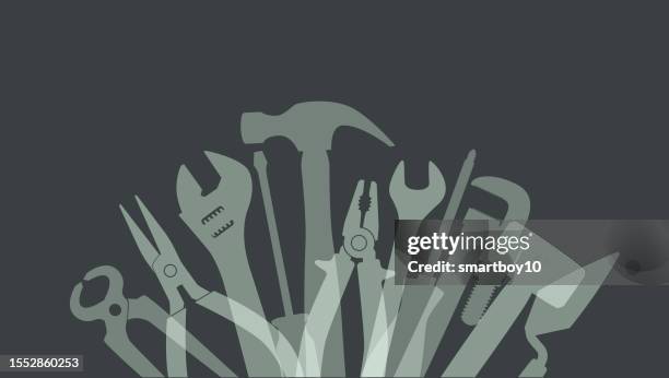builders hand tools (black and white) - professional services stock illustrations