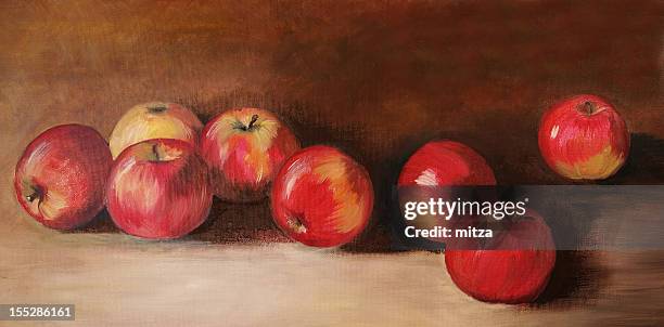 stockillustraties, clipart, cartoons en iconen met acrylic painting with eight red apples - stilleven