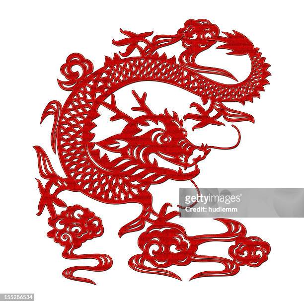 chinese dragon (clipping path!!) isolated on white background - white dragon tattoo stock pictures, royalty-free photos & images