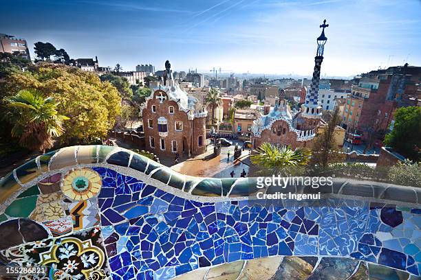 parc guell by gaudi in barcelona, spain - park guell stock pictures, royalty-free photos & images