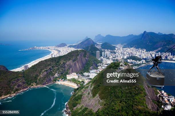 vista aérea del famoso praia vermelha y copacabana beache - montaña de sugarloaf fotografías e imágenes de stock