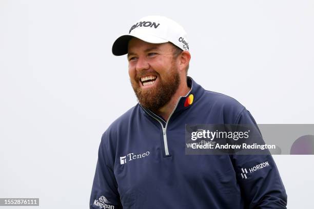 Shane Lowry of Ireland reacts during a practice round prior to The 151st Open at Royal Liverpool Golf Club on July 18, 2023 in Hoylake, England.