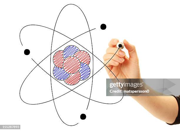 atom drawn by scientist or student - proton bildbanksfoton och bilder