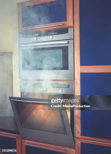 food burning in the oven - burns supper stock pictures, royalty-free photos & images