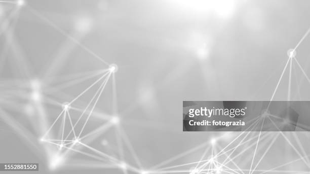 network connection. white lines and dots on gray background - plexus stock-fotos und bilder