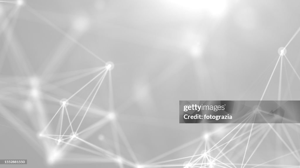 Network Connection. White Lines and Dots on Gray Background