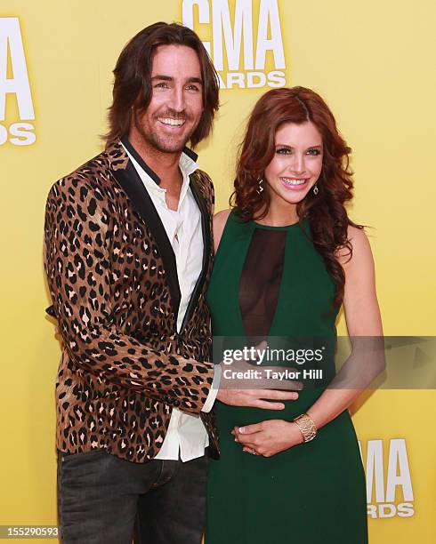 Jake Owen and Lacey Buchanan Owen attend the 46th annual CMA Awards at the Bridgestone Arena on November 1, 2012 in Nashville, Tennessee.