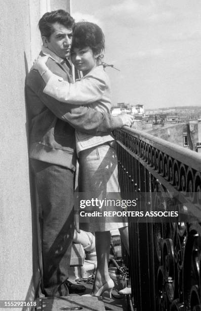 Daniel Gélin et Dany Carrel pour le film 'Règlements de comptes ' à Paris en 1962