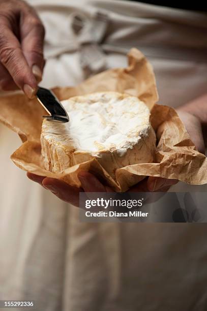 close up of man slicing cheese - image technique photos et images de collection