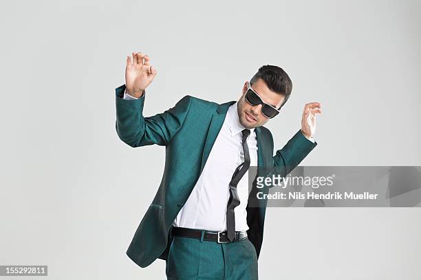 businessman in sunglasses dancing - sunglasses isolated stockfoto's en -beelden