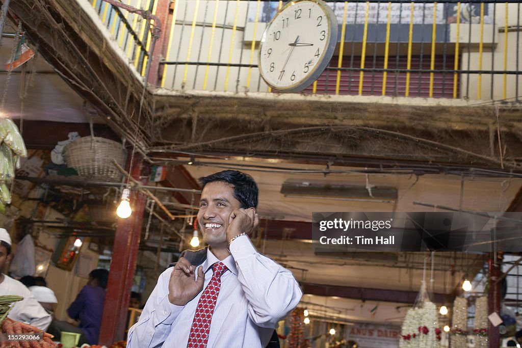 Businessman talking on cell phone
