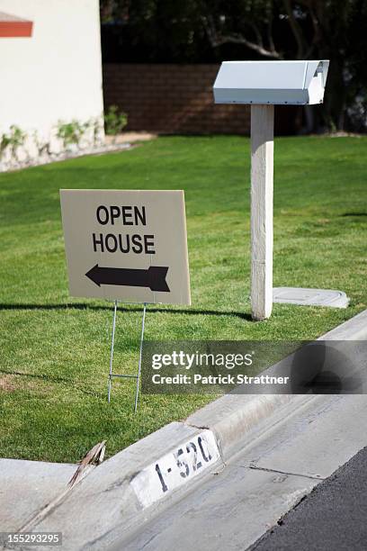 an open house sign - curb stock pictures, royalty-free photos & images