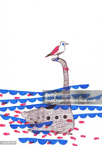 submarine cat - two cats stock illustrations