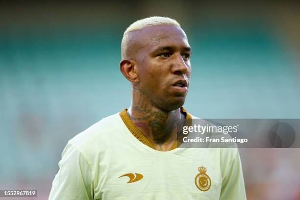 Anderson Talisca of Al Nassr looks on during the pre-season friendly match between Celta Vigo and Al Nassr at Estadio Algarve on July 17, 2023 in...