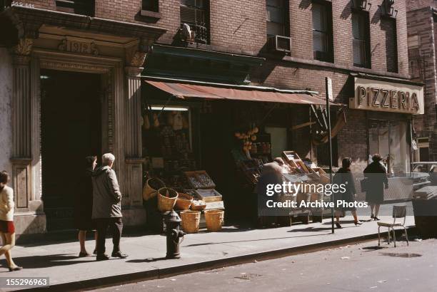 Grocery store and pizzeria on Mulberry Street in Little Italy, New York City, 23rd March 1969.