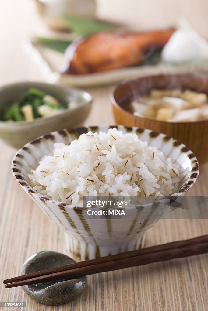 Steamed Pressed Barley And Rice With Side Dishes High-Res Stock Photo ...
