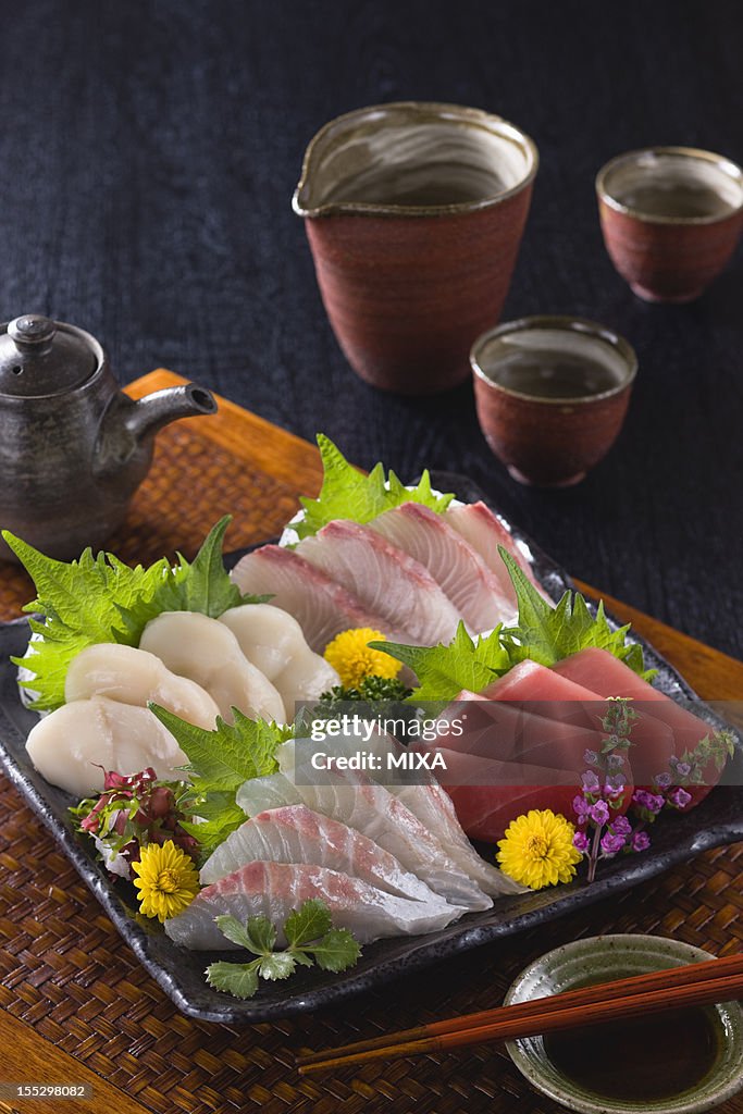 Four Assorted Sashimi, Lean Tuna, Sea Bream, Scallop and Greater Amberjack