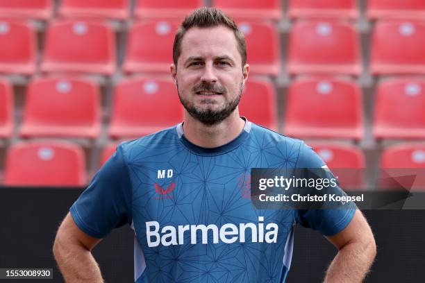 Marcel Daum, assistant coach analytics of Bayer Leverkusen poses during the team presentation at BayArena on July 18, 2023 in Leverkusen, Germany.