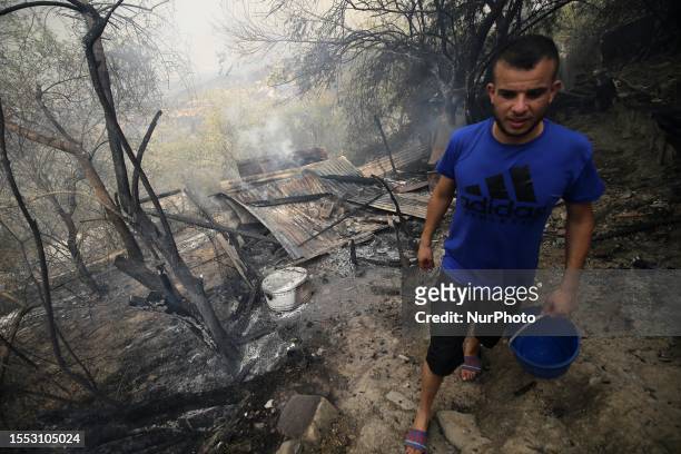 Forest fire burns near the village of Zberber, Bouira province in the mountainous Kabyle region, Algeria, 24 July 2023. The Algerian Ministry of the...