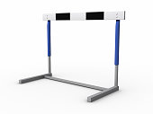 Close-up of standard hurdle with black, white and blue frame