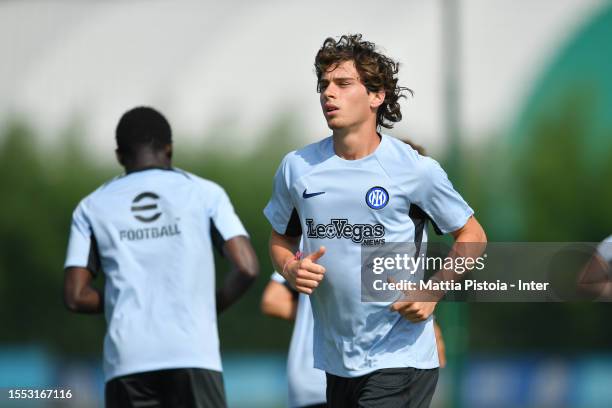 Dennis Curatolo of FC Internazionale trains during a team training session at the club's training ground Suning Training Center at Appiano Gentile on...