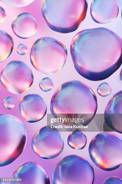multicolored pink, purple chemical 3d molecules, bubbles, drops on gradient background. healthcare and medicine. vertical pattern. - water sphere stock pictures, royalty-free photos & images