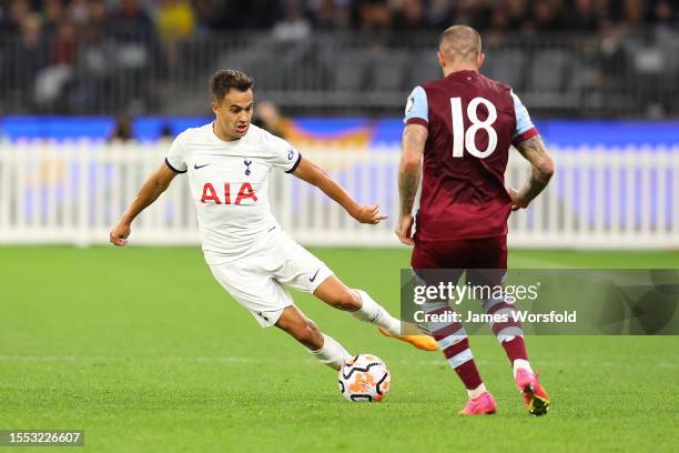 Sergio Reguilon of Tottenham takes possession of the ball during the pre-season friendly match between Tottenham Hotspur and West Ham United at Optus...