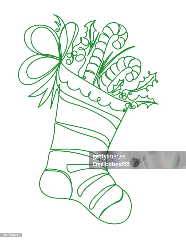Continuous Line Drawing Of A Christmas Stocking