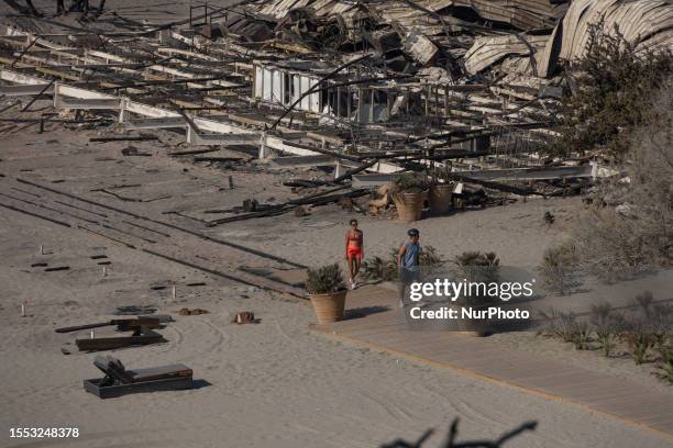Destroyed beach bar due to wildifire near Kiotari in the island of Rhodes, on July 24, 2023. Over the past weekend, approximately 30,000 individuals...
